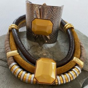 Yellow Jewell Necklace and Cuff Bracelet